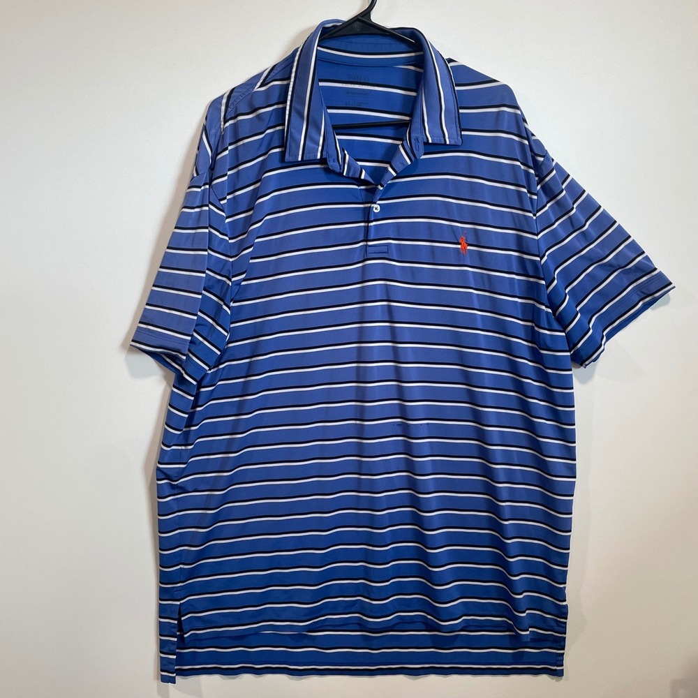 Polo Ralph Lauren Performance Shirt Mens XXL Blue Striped Short Sleeve Golf Polo